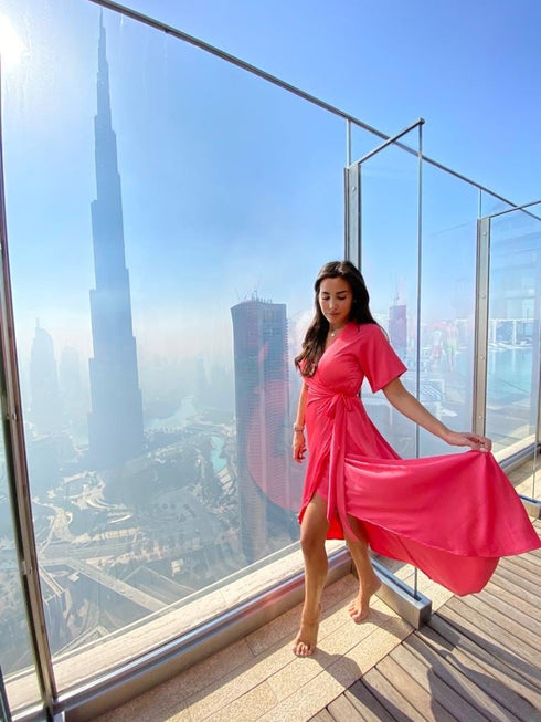 Dress The Maxi Wrap Dress - Coral Blush Silk dubai outfit dress brunch fashion mums