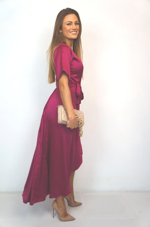 Dress The Maxi Wrap Dress - Deep Pink Satin dubai outfit dress brunch fashion mums