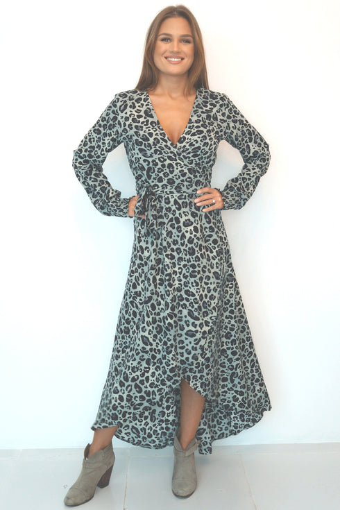 Dress The Maxi Wrap Dress - Grey Pewter Animal dubai outfit dress brunch fashion mums