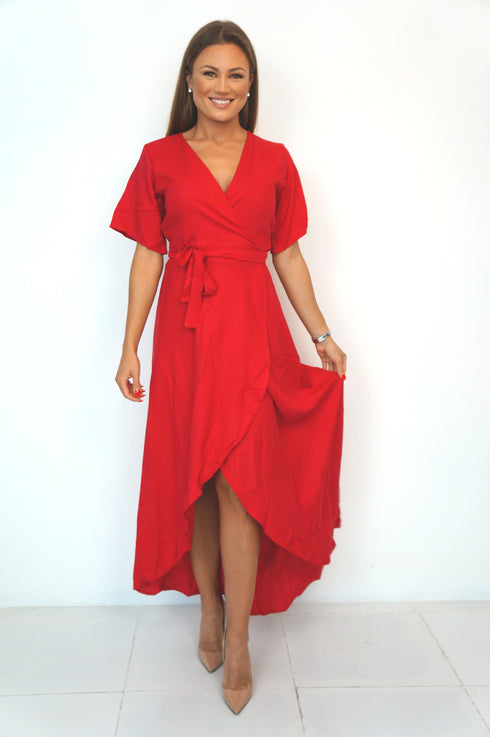 Dress The Maxi Wrap Dress - Mac Red dubai outfit dress brunch fashion mums