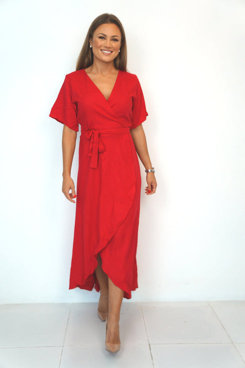 Dress The Maxi Wrap Dress - Mac Red dubai outfit dress brunch fashion mums