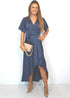Dress The Maxi Wrap Dress - Midnight Grey Satin dubai outfit dress brunch fashion mums