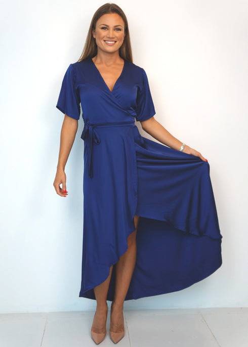 Dress The Maxi Wrap Dress - Perfect Navy Satin dubai outfit dress brunch fashion mums