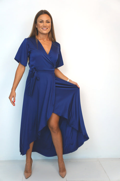 Dress The Maxi Wrap Dress - Perfect Navy Satin dubai outfit dress brunch fashion mums