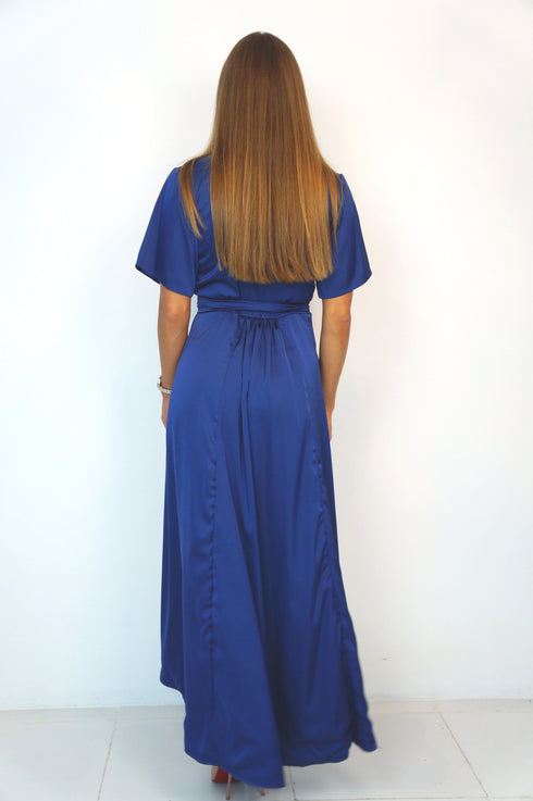 Dress The Maxi Wrap Dress - Perfect Navy Satin dubai outfit dress brunch fashion mums