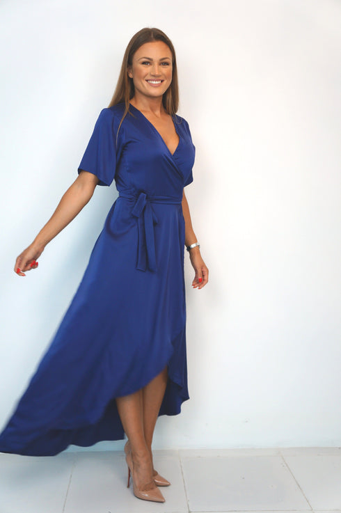 Dress The Maxi Wrap Dress - Perfect Navy Satin dubai outfit dress brunch fashion mums