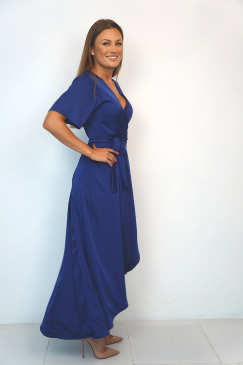 Dress The Maxi Wrap Dress - Perfect Navy Satin dubai outfit dress brunch fashion mums