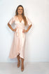 Dress The Maxi Wrap Dress - Perfect Nude Satin dubai outfit dress brunch fashion mums