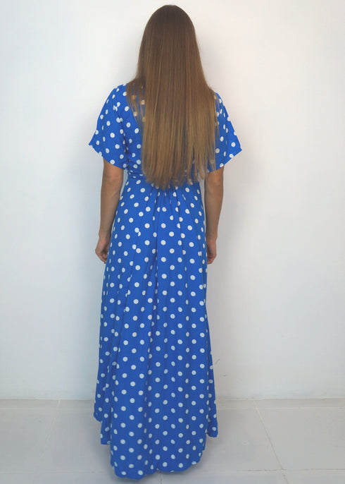 Dress The Maxi Wrap Dress - Royal Blue Polka dubai outfit dress brunch fashion mums