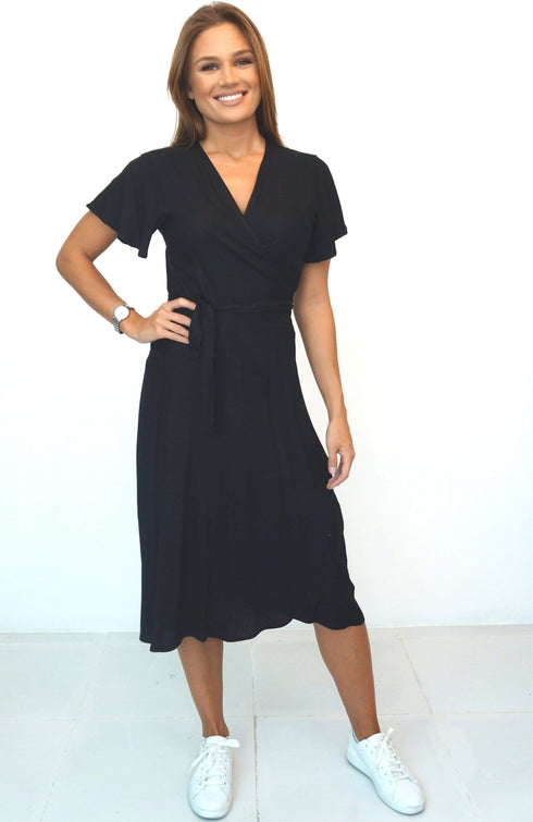 Dress The Midi Wrap Dress - Midnight Black dubai outfit dress brunch fashion mums