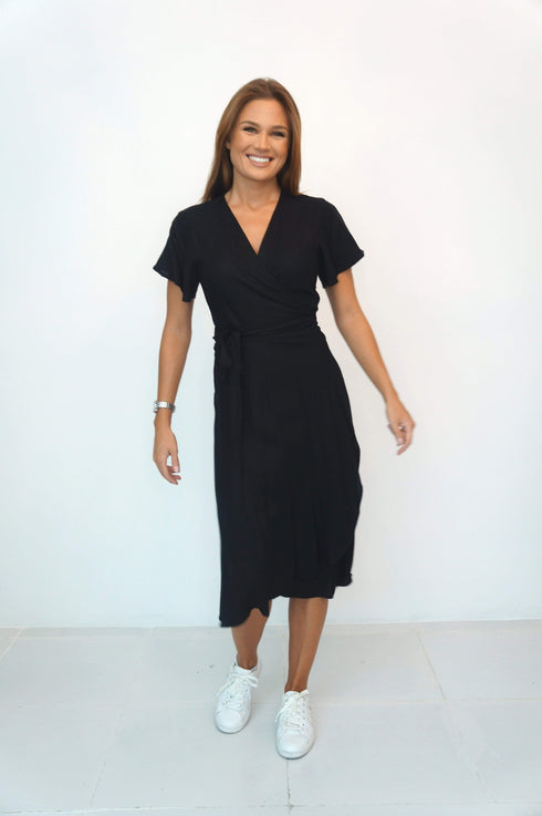 Dress The Midi Wrap Dress - Midnight Black dubai outfit dress brunch fashion mums