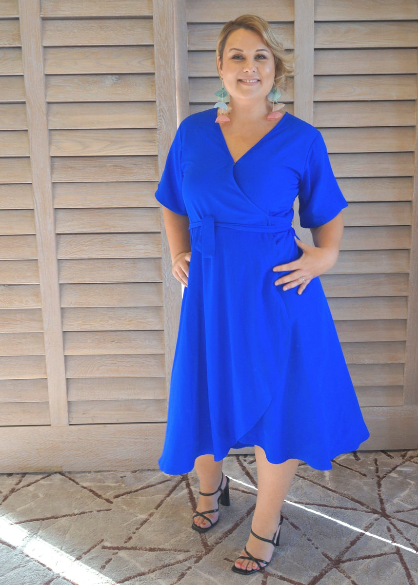 The Midi Wrap Dress - Curve Royal Blue NEON STAR The Midi Wrap Dress - Curve Royal Blue NEON STAR