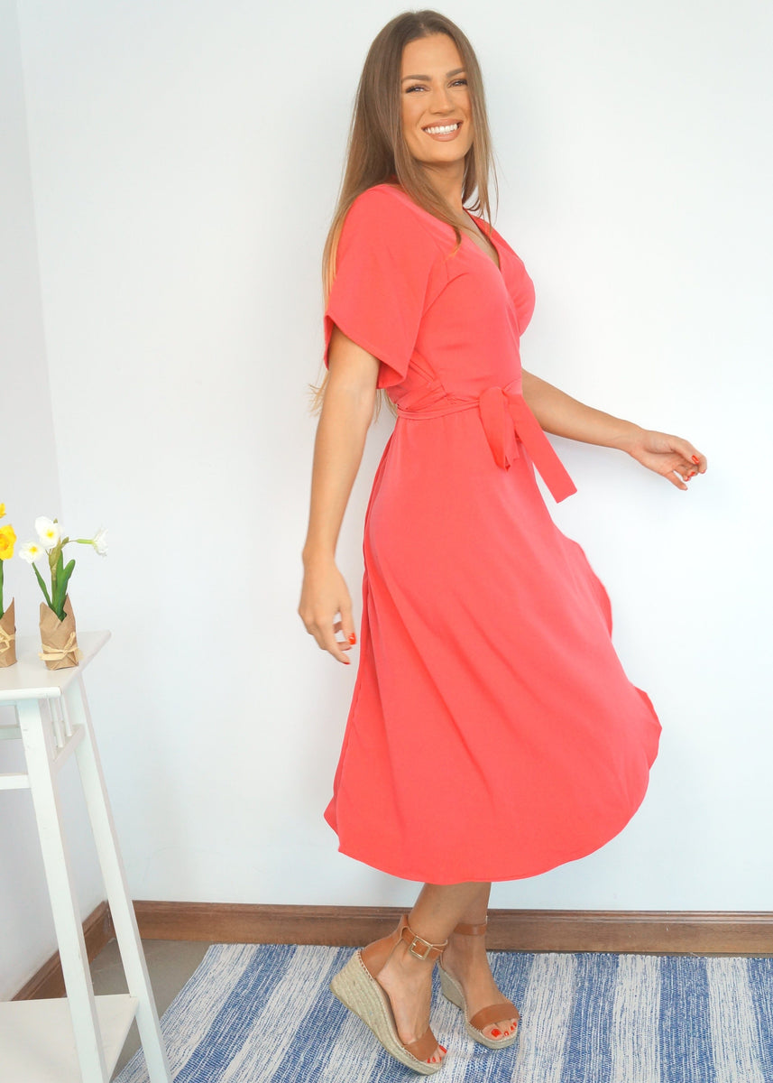 The Midi Wrap Dress Summer Coral NEON STAR