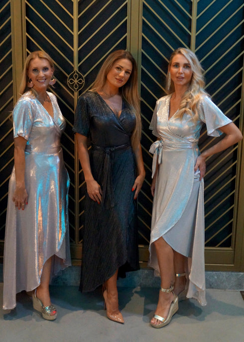 Dress The Pleated Wrap Dress - Gold Sparkle dubai outfit dress brunch fashion mums