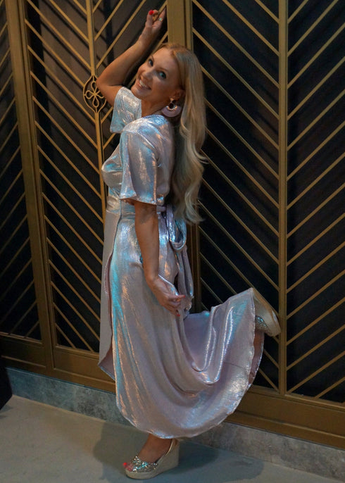 Dress The Pleated Wrap Dress - Nude Pink Pleats dubai outfit dress brunch fashion mums