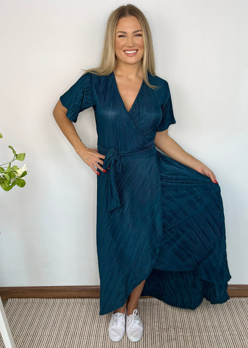 Dress The Pleated Wrap Dress - Teal Pleats dubai outfit dress brunch fashion mums