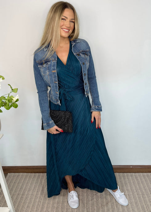 Dress The Pleated Wrap Dress - Teal Pleats dubai outfit dress brunch fashion mums