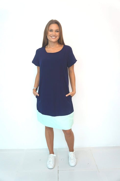Dress The R Anywhere Dress - Perfect Navy, Aqua Colour Block dubai outfit dress brunch fashion mums