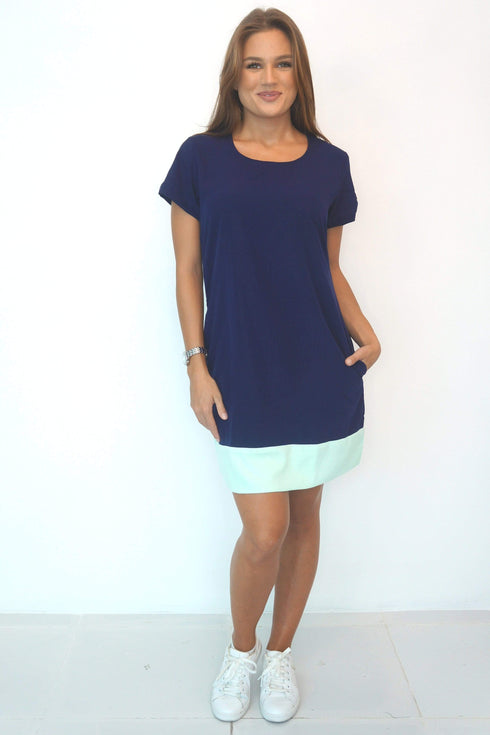 Dress The R Mini Anywhere Dress - Perfect Navy, Aqua Colour Block dubai outfit dress brunch fashion mums