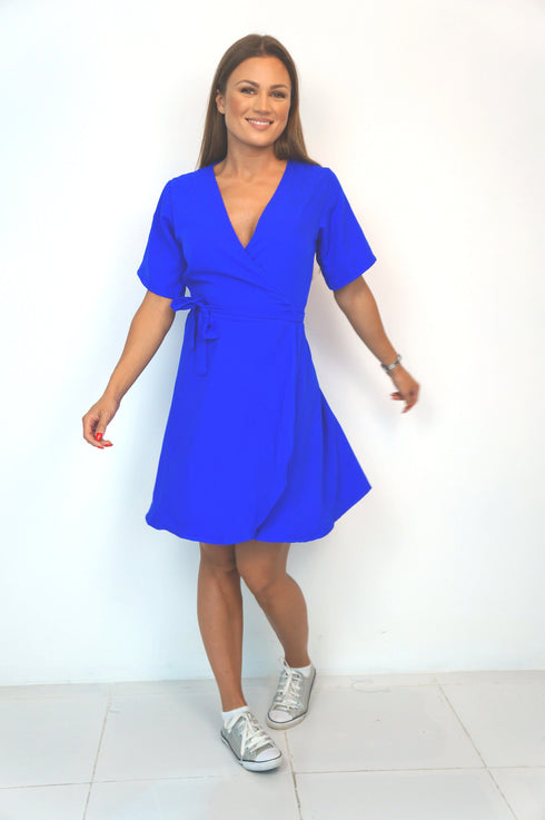 Dress The  Short Wrap Dress - Royal Blue dubai outfit dress brunch fashion mums