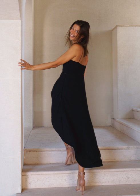 Dress The Strappy Cape Dress | Midnight Black dubai outfit dress brunch fashion mums