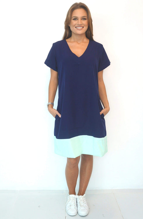Dress The V Anywhere Dress - Perfect Navy, Aqua Colour Block dubai outfit dress brunch fashion mums