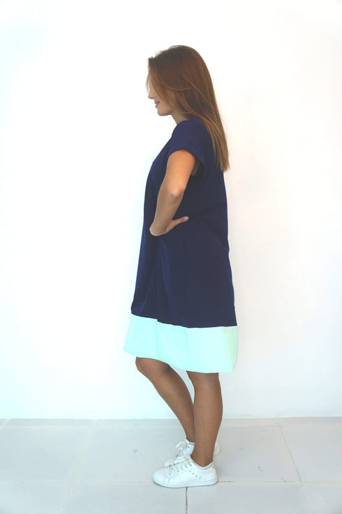 Dress The V Anywhere Dress - Perfect Navy, Aqua Colour Block dubai outfit dress brunch fashion mums