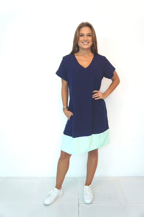 Dress The V Anywhere Dress - Perfect Navy, Aqua Colour Block dubai outfit dress brunch fashion mums