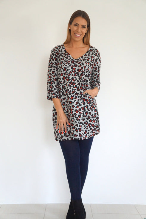 Dress The V Mini Anywhere Dress - Grey & Maroon Animal dubai outfit dress brunch fashion mums