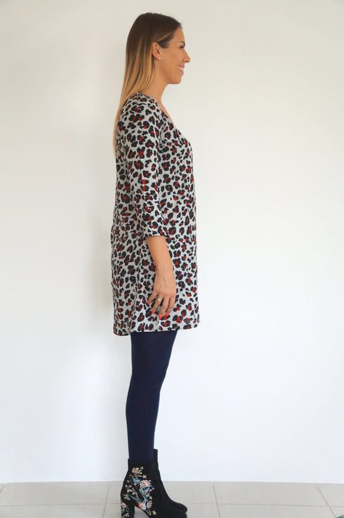 Dress The V Mini Anywhere Dress - Grey & Maroon Animal dubai outfit dress brunch fashion mums