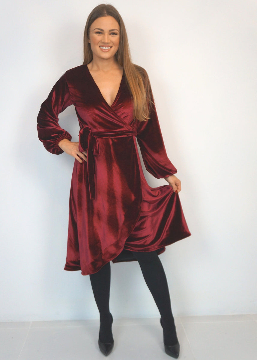 The Midi Velvet Wrap Dress Burgundy Velvet NEON STAR