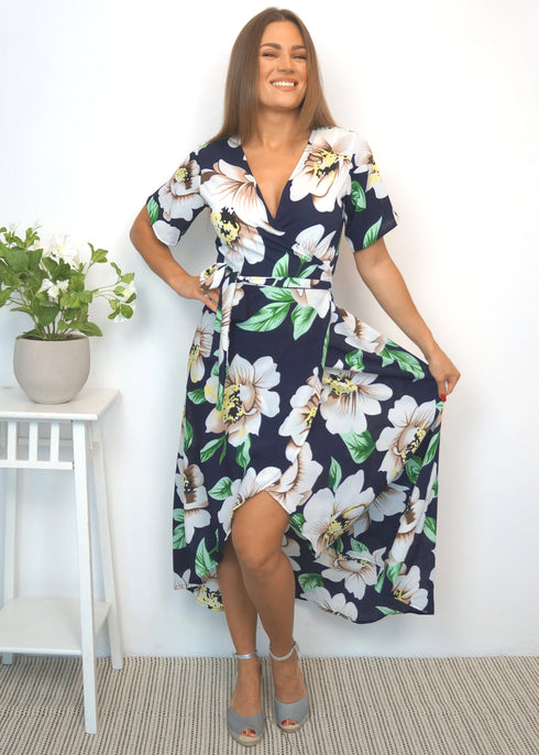 Dress The Wrap Dress - Navy Garden dubai outfit dress brunch fashion mums