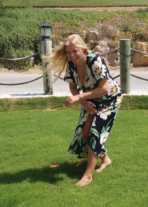 Dress The Wrap Dress - Navy Garden dubai outfit dress brunch fashion mums