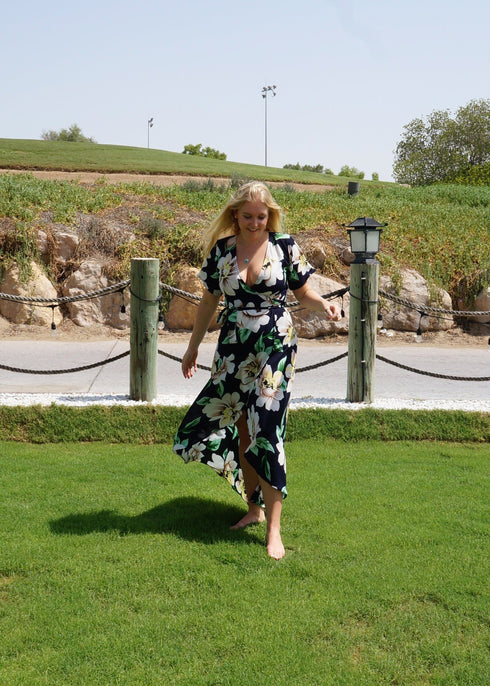 Dress The Wrap Dress - Navy Garden dubai outfit dress brunch fashion mums