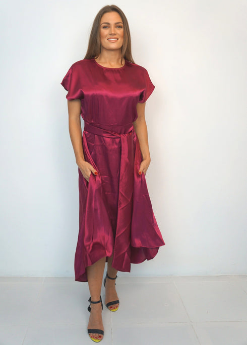 Dresses The Evening Dress - Deep Red Satin dubai outfit dress brunch fashion mums