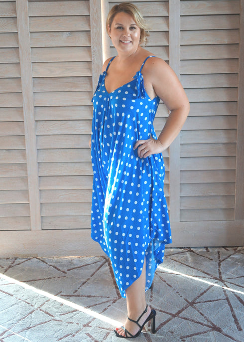 Jumpsuit The Harem Jumpsuit - Royal Blue Polka dubai outfit dress brunch fashion mums