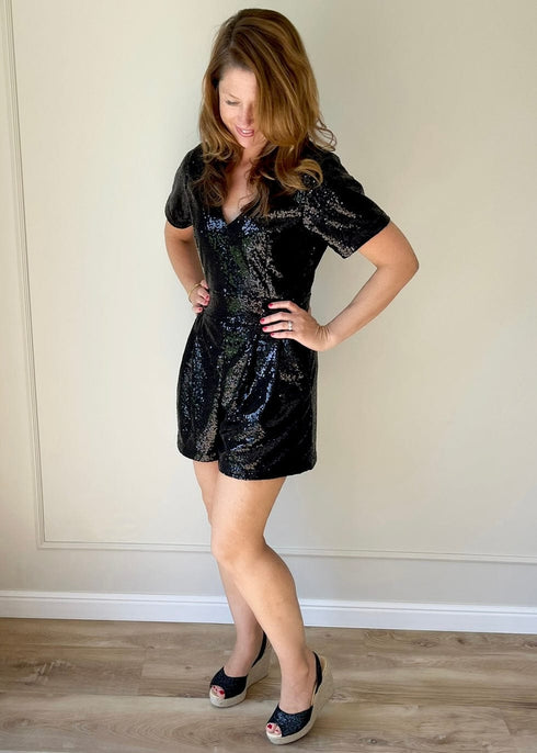 Playsuit The Sparkle Tasha Playsuit - Black Sparkle dubai outfit dress brunch fashion mums
