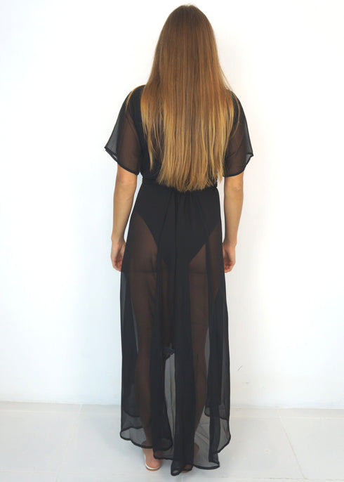 The Beach Wrap Dress - Black Chiffon dubai outfit dress brunch fashion mums