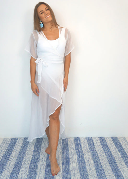 The Beach Wrap Dress - White Chiffon dubai outfit dress brunch fashion mums