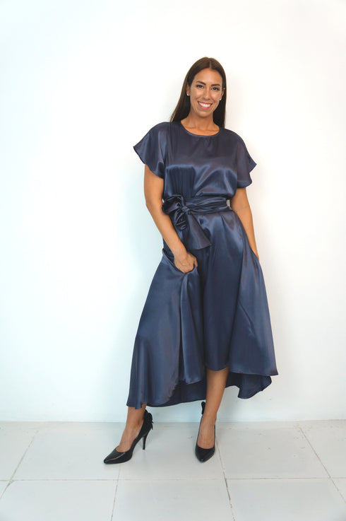 The Evening Dress - Steel Evening Satin dubai outfit dress brunch fashion mums