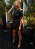 The Flirty Wrap Dress -Black Satin dubai outfit dress brunch fashion mums