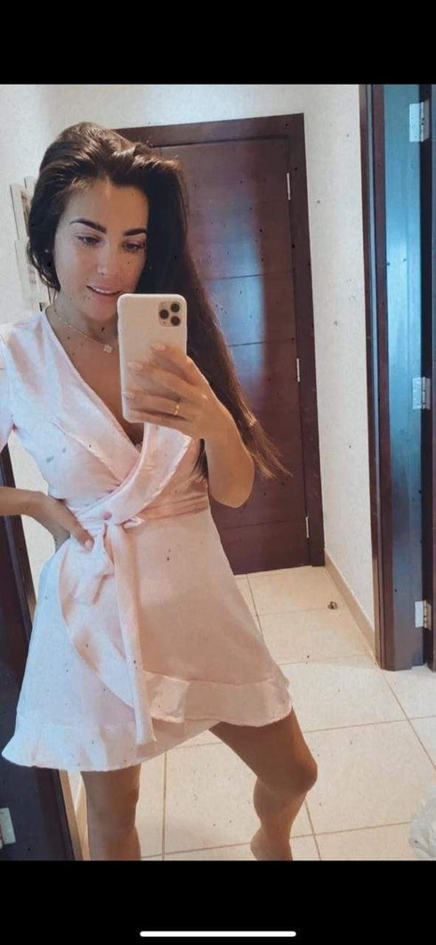The Flirty Wrap Dress - Ice Pink Silk dubai outfit dress brunch fashion mums