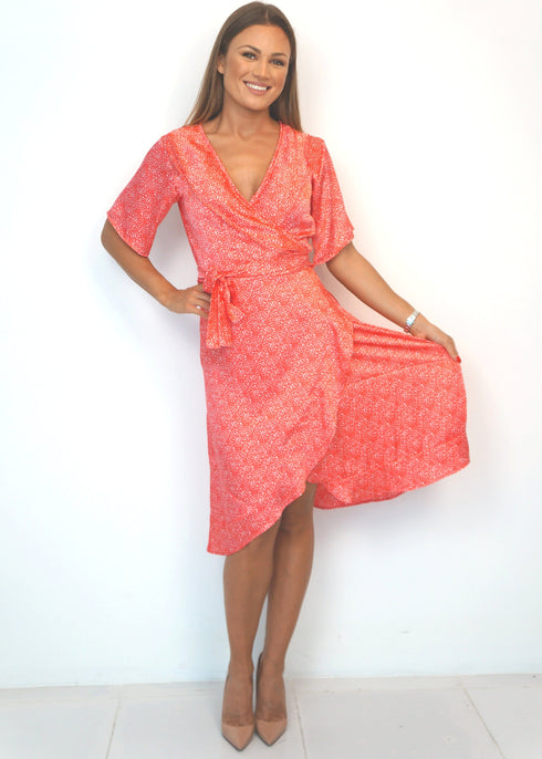 The Flirty Wrap Dress Midi - Lipstick Splash dubai outfit dress brunch fashion mums