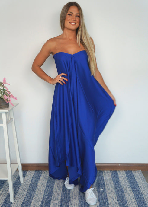 The Harem Jumpsuit - Royal Blue Satin dubai outfit dress brunch fashion mums