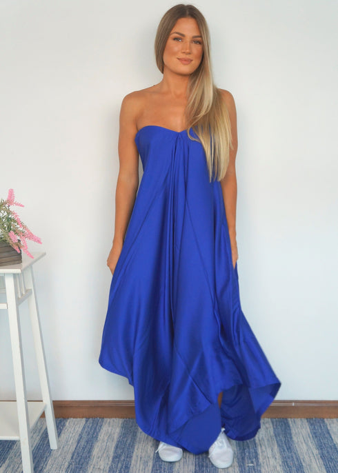 The Harem Jumpsuit - Royal Blue Satin dubai outfit dress brunch fashion mums