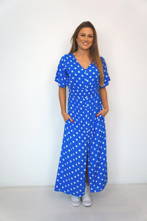 The Helen Dress - Royal Blue Polka Dots dubai outfit dress brunch fashion mums