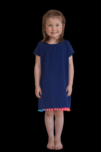 The Little Anywhere Dress - Perfect Navy, Neon Rainbow Pom-poms dubai outfit dress brunch fashion mums