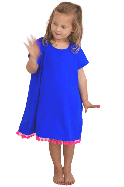 The Little Anywhere Dress - Royal Blue Neon Pink Pom-poms dubai outfit dress brunch fashion mums