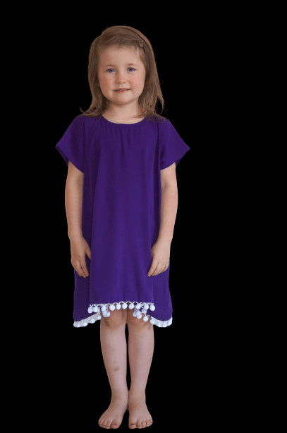 The Little Anywhere Dress - Royal Purple White Pom-poms dubai outfit dress brunch fashion mums