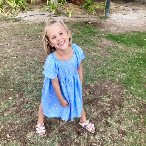 The Little 'O' Dress - Baby blue & white star print dubai outfit dress brunch fashion mums